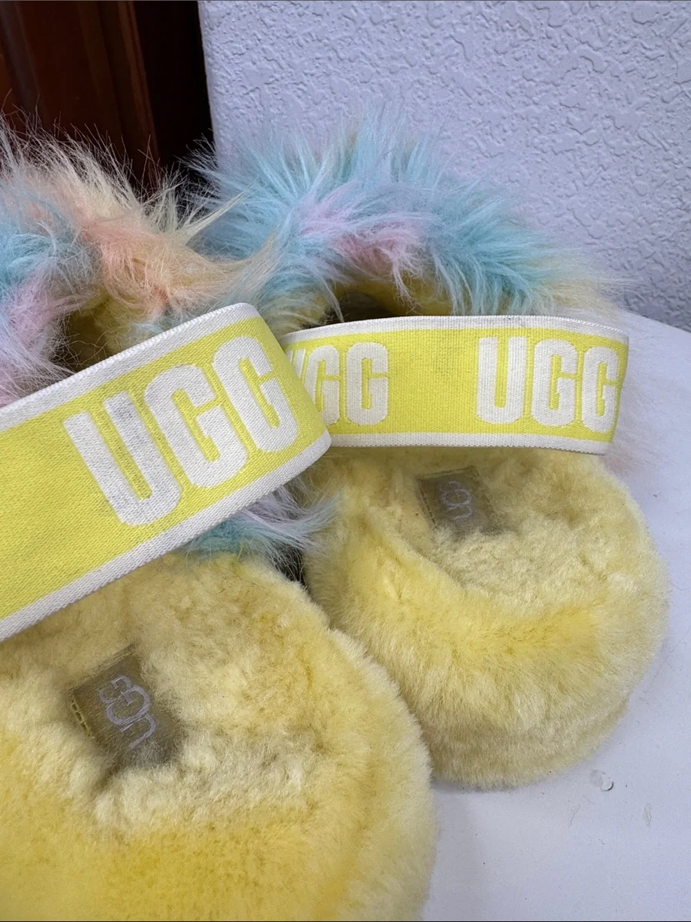 UGG FLUFF YEAH  MARGARITA TIE DYE SHEEPSKIN PLATFORM SLIPPER SLIDES SIZE 10